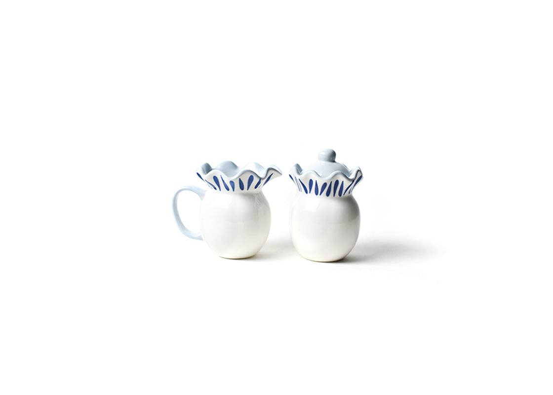 Iris Blue Drop Ruffle Cream and Sugar Set