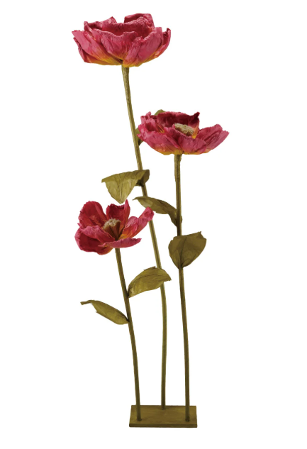 Green & Burgundy Paper Flowers with Stand