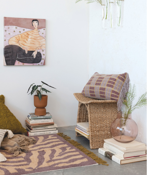 Plaid Fringe Lumbar Pillow