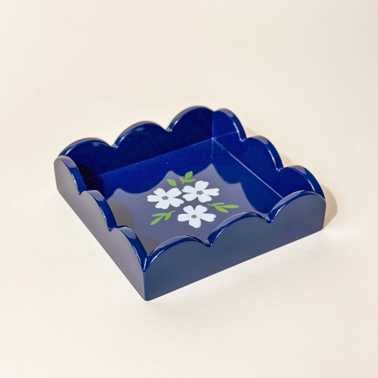 Scallop Trinket Tray- Floral Navy