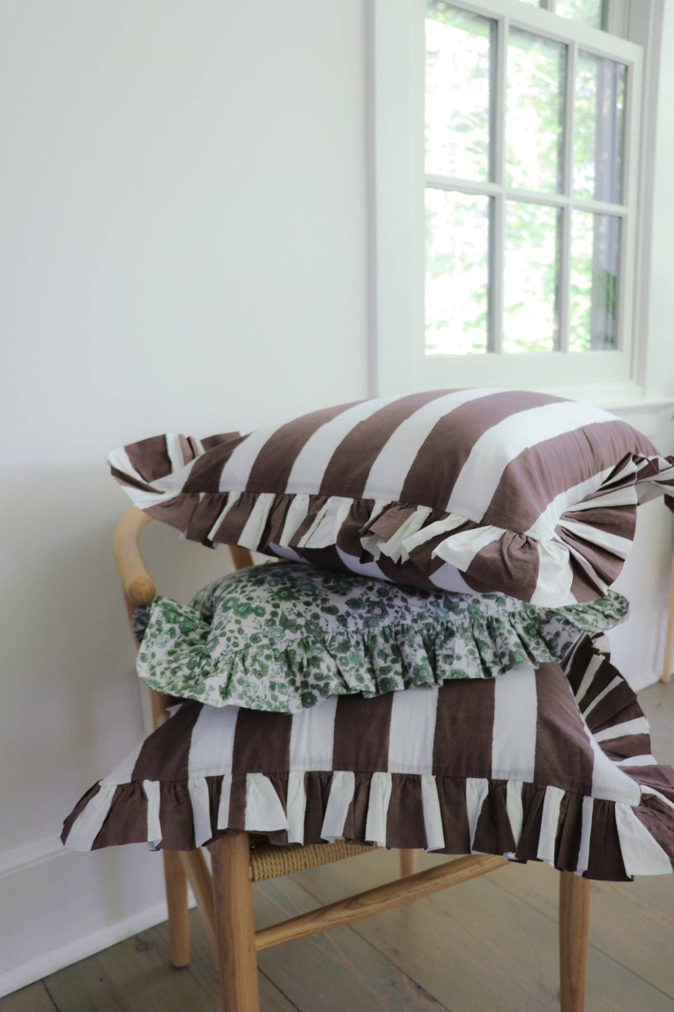 Chocolate Stripe Ruffled Throw Pillow