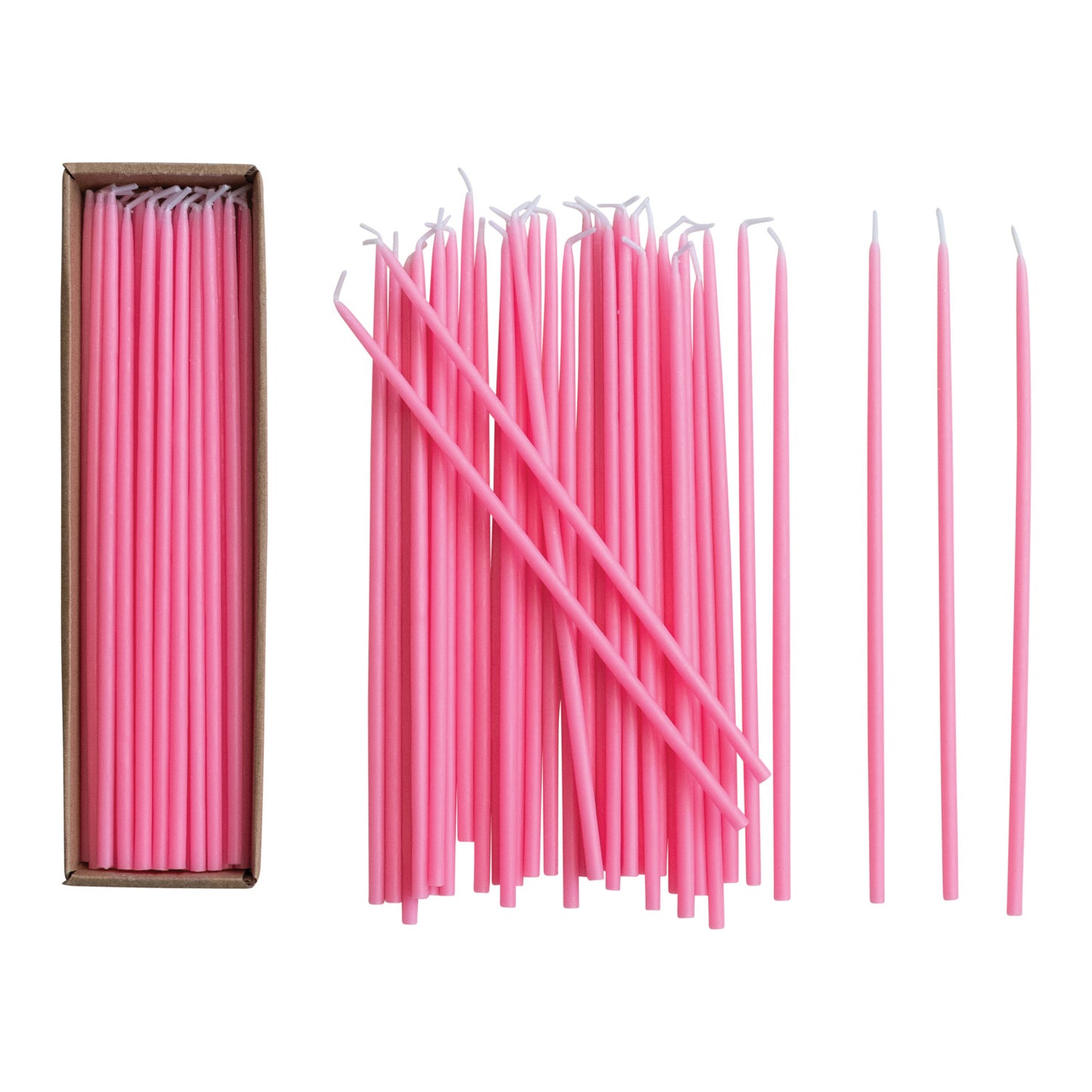 Unscented Thin Taper Candles in Box, Pink, Set of 36
