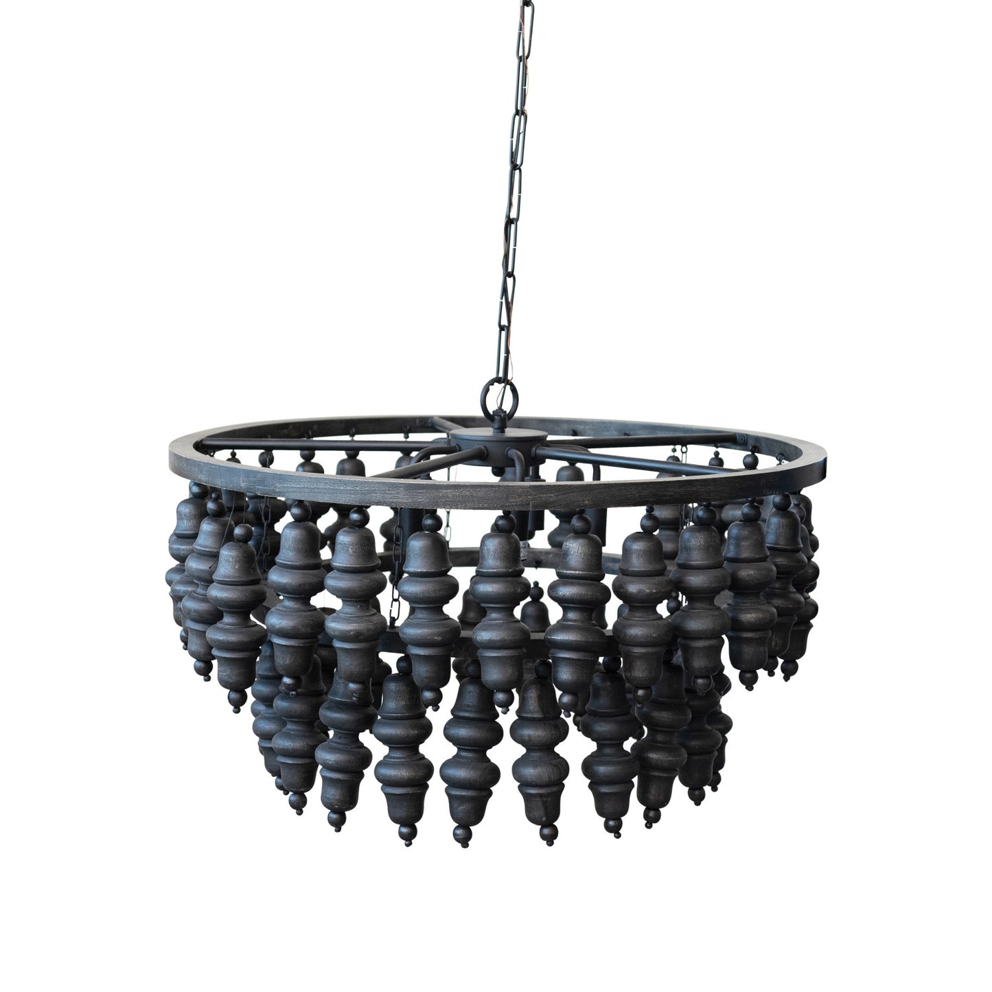 Metal & Mango Wood Bead Chandelier w/ 5 Lights, 6' Chain & 6' Cord