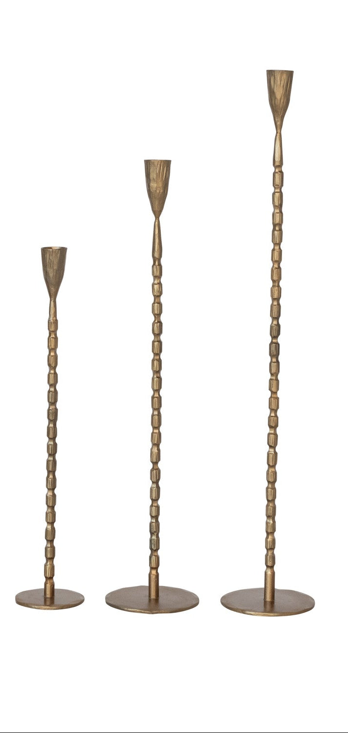 Hand-Forged Cast Iron Taper Holders, Brass Finish, Set of 4