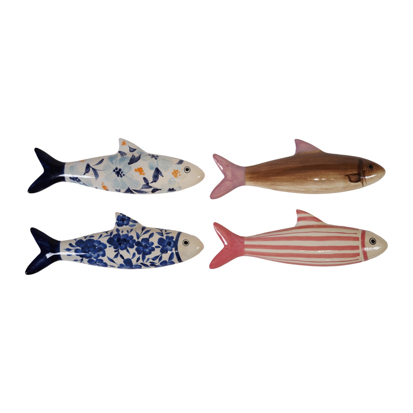 Hand-Painted Stoneware Fish Wall Décor, 4 Styles (Hangs or Sits)