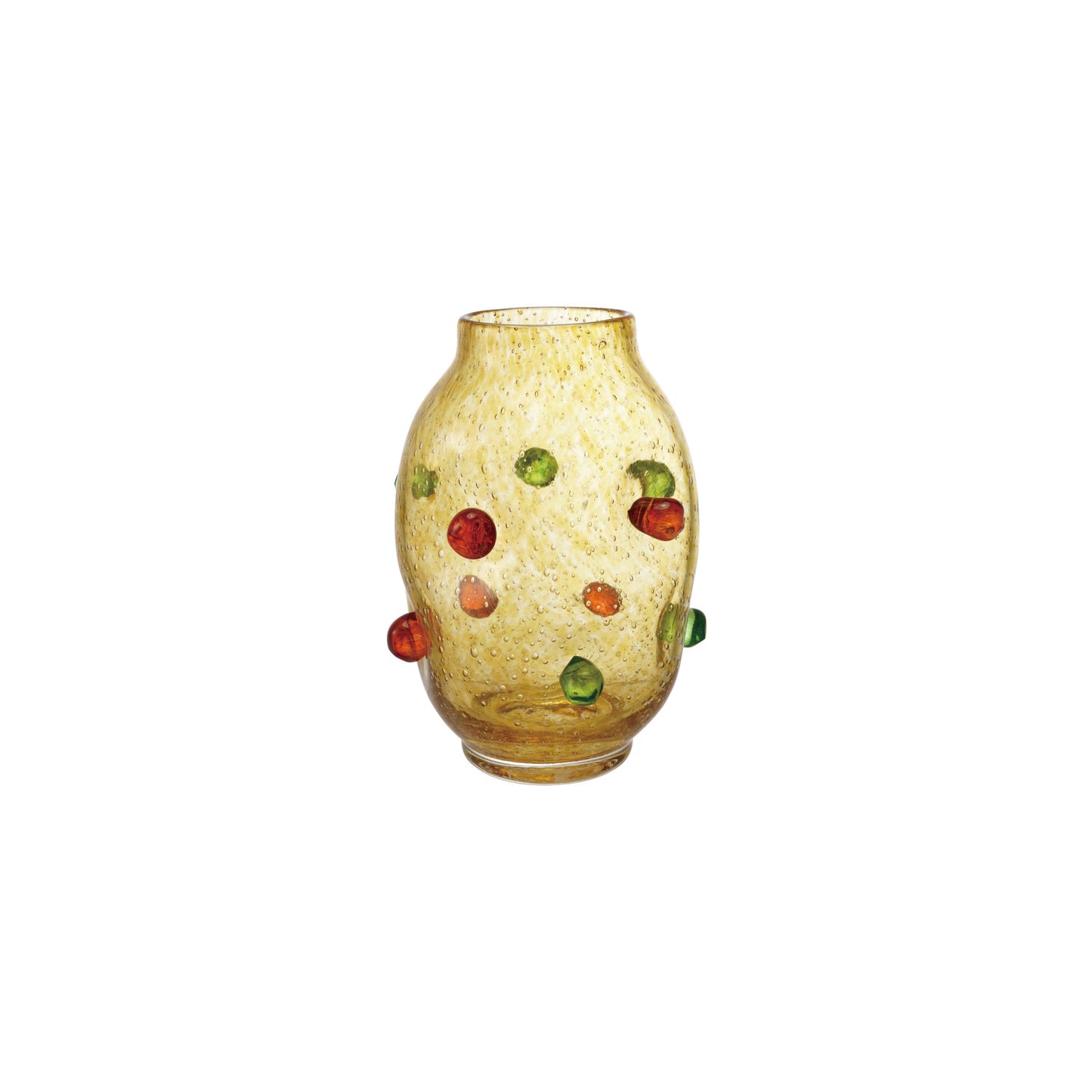 Hand-Blown Glass Vase with 3D Balls, Orange Color, Red & Green (Each One Will Vary)