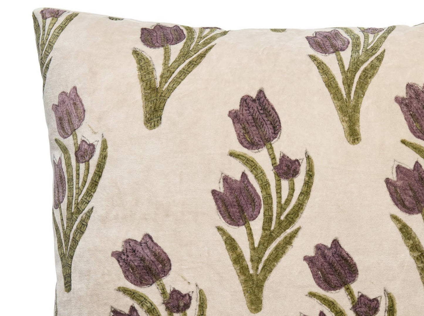 Ivory Tulip Block Printed Pillow