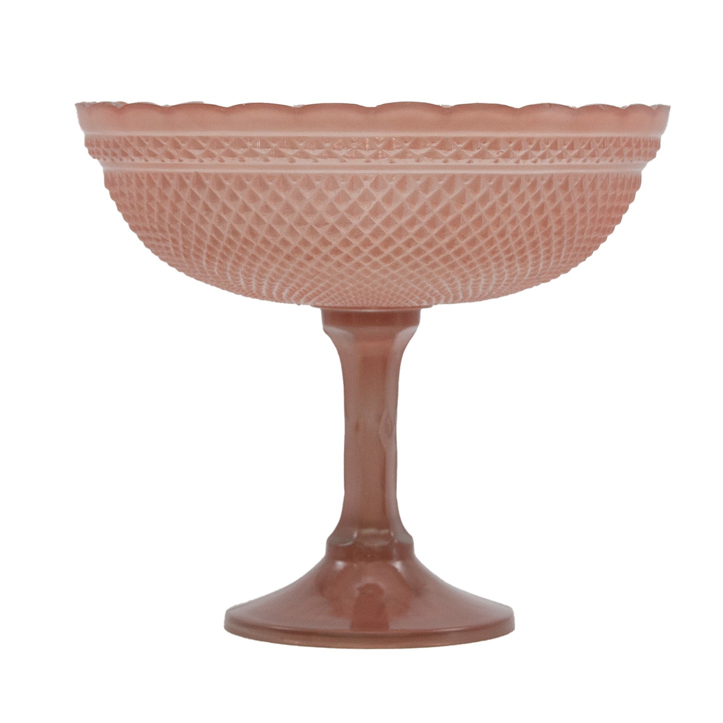 12" Round x 10-1/2"H Pressed Glass Scalloped Footed Bowl, Pink