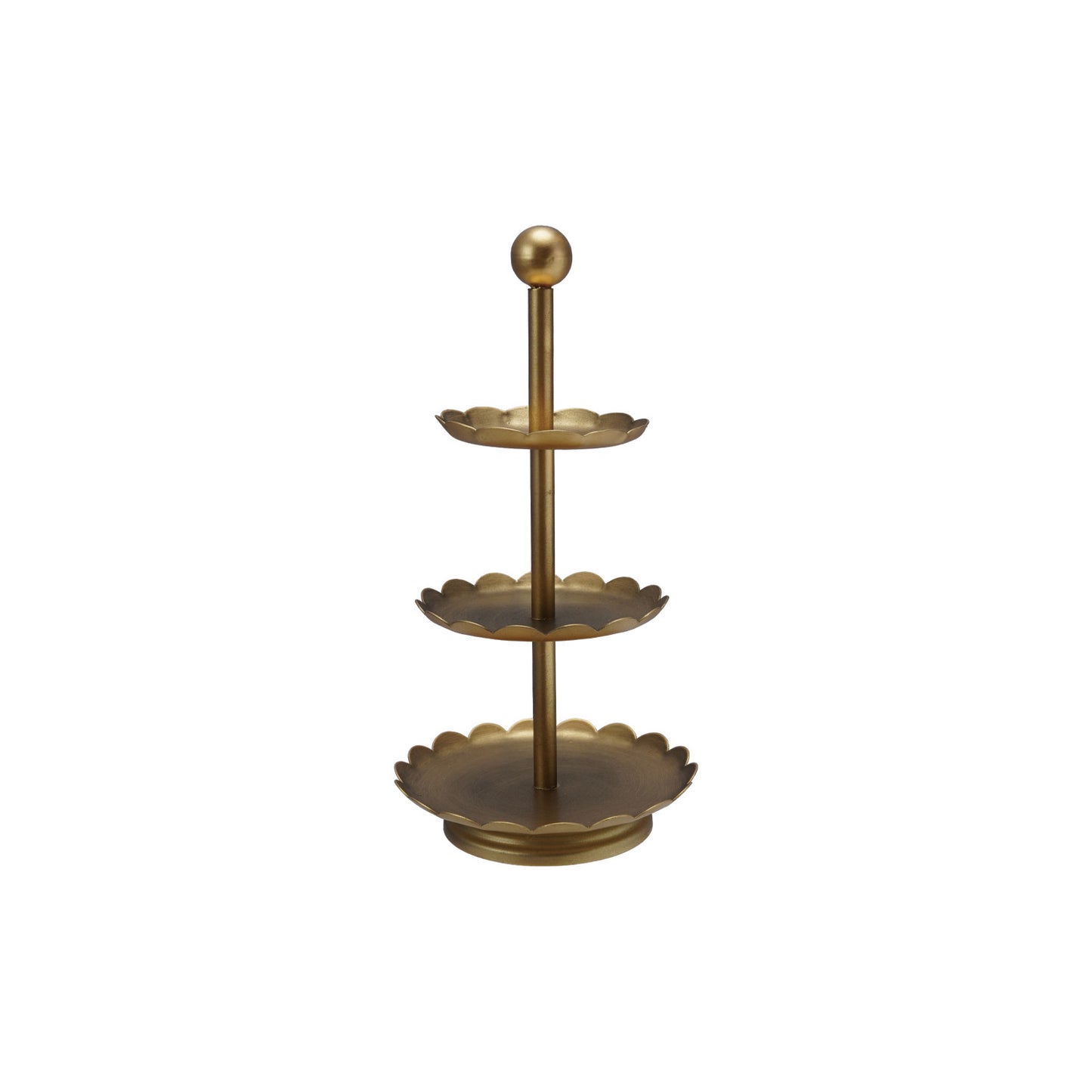 Decorative Metal 3-Tier Tray with Scalloped Edges, Gold Finish