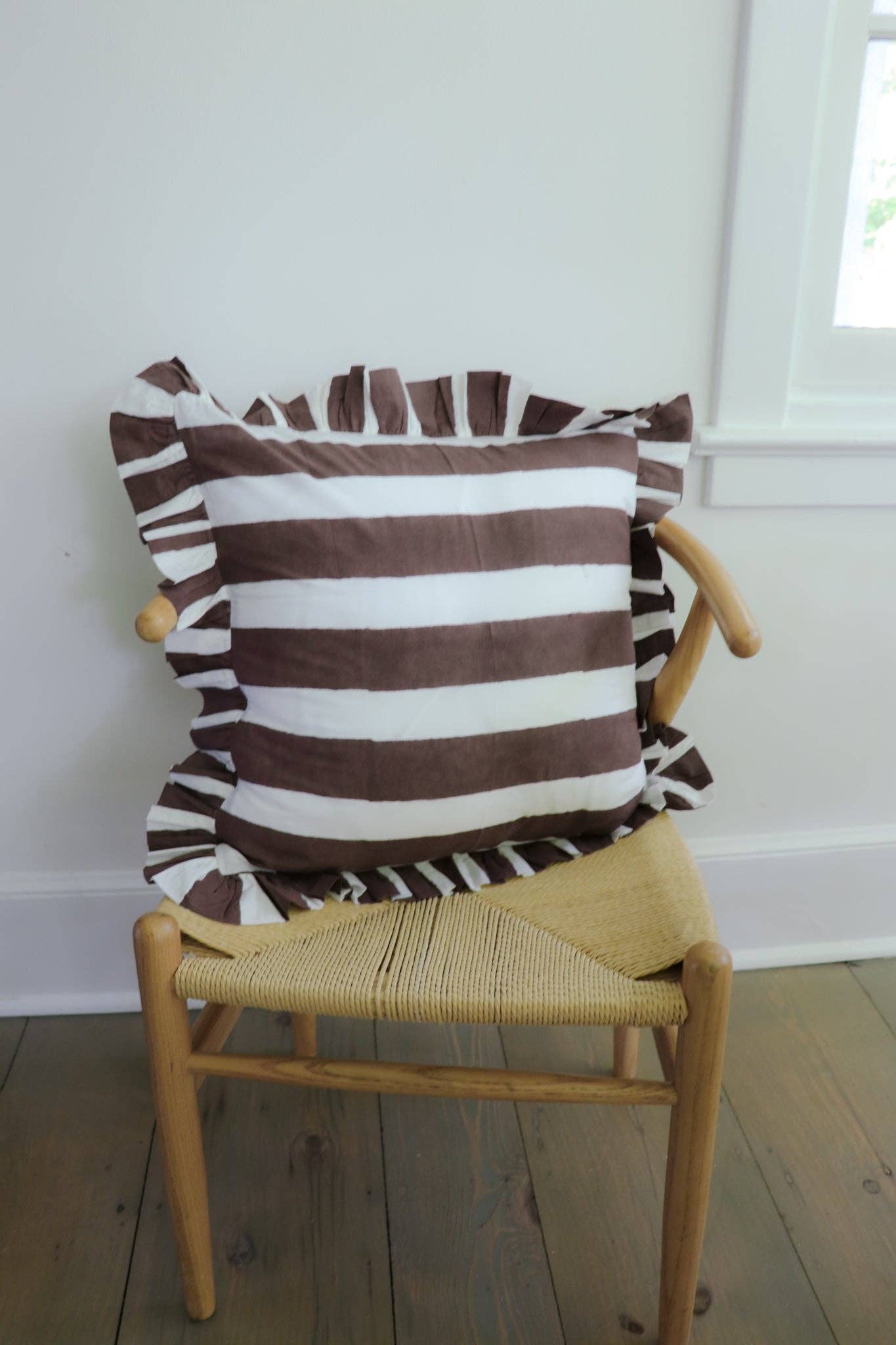 Chocolate Stripe Ruffled Throw Pillow
