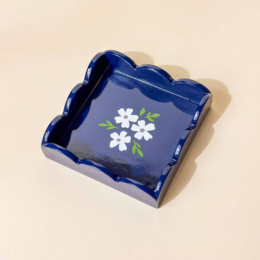 Scallop Trinket Tray- Floral Navy