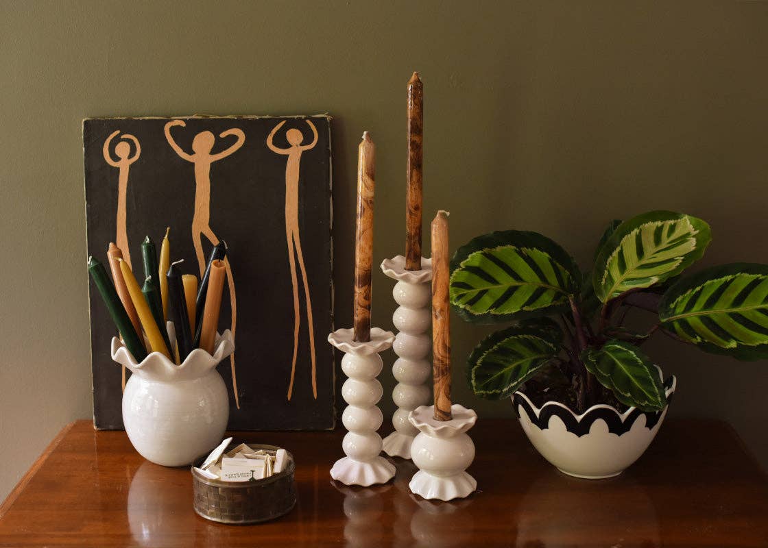 Signature White Large Ruffle Knobbed Candle Holder