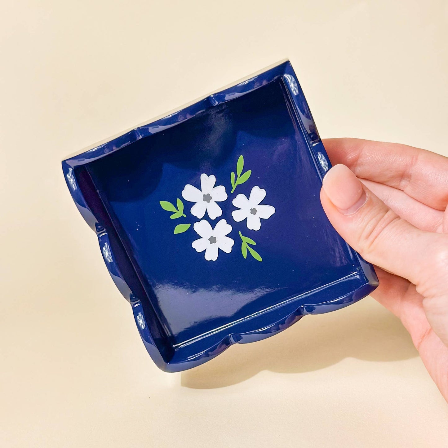 Scallop Trinket Tray- Floral Navy