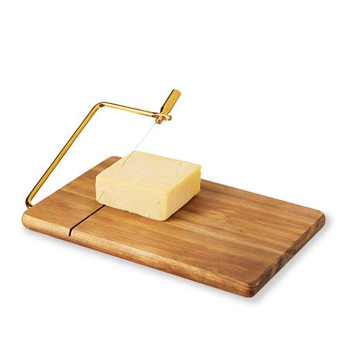 Acacia Cheese Slicing Board w/ Gold-Handled Wire Slicer