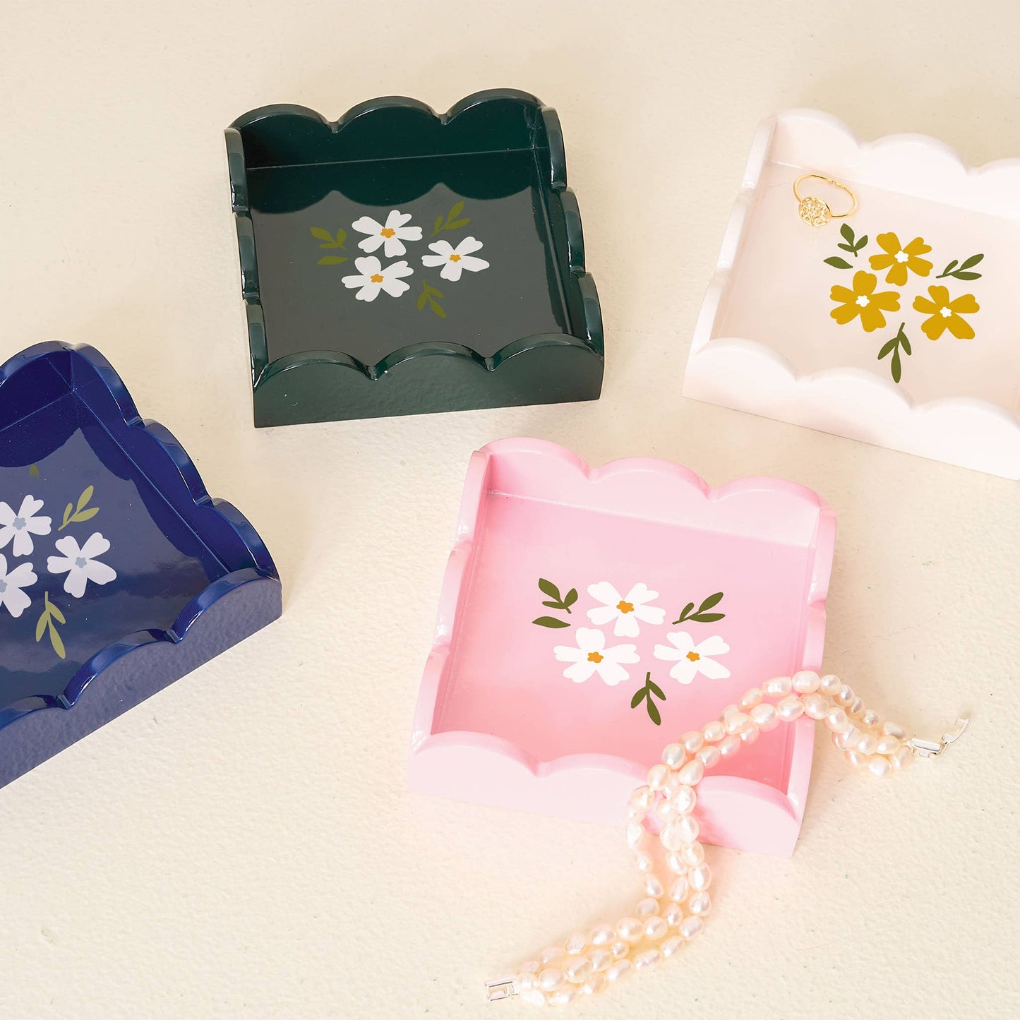 Scallop Trinket Tray- Floral Navy