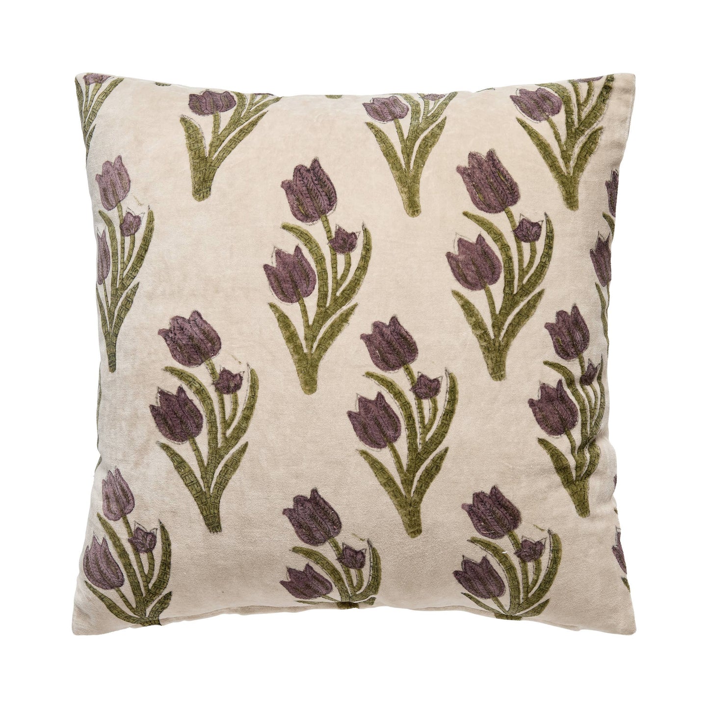 Ivory Tulip Block Printed Pillow