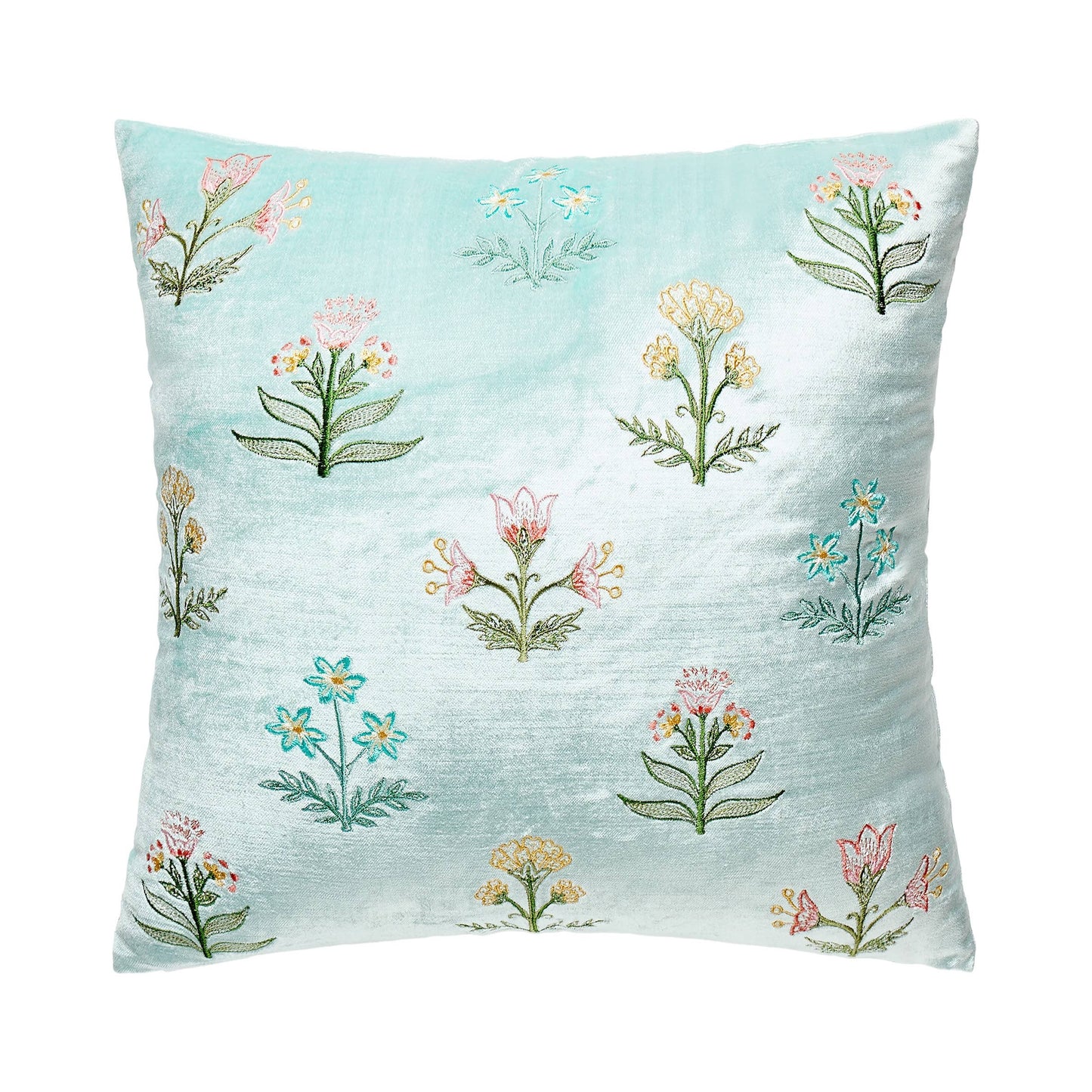 Blue Mughal Square Embroidered Pillow