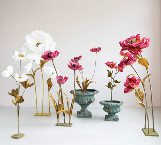 Green & Burgundy Paper Flowers with Stand