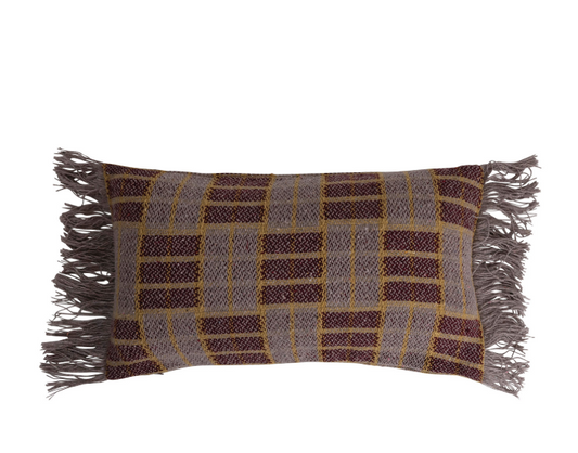 Plaid Fringe Lumbar Pillow