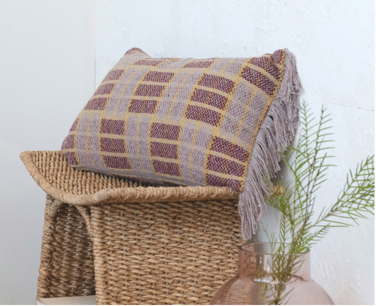 Plaid Fringe Lumbar Pillow