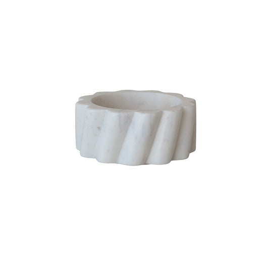 Marble Twisted Carved Scalloped Bottle Holder, White