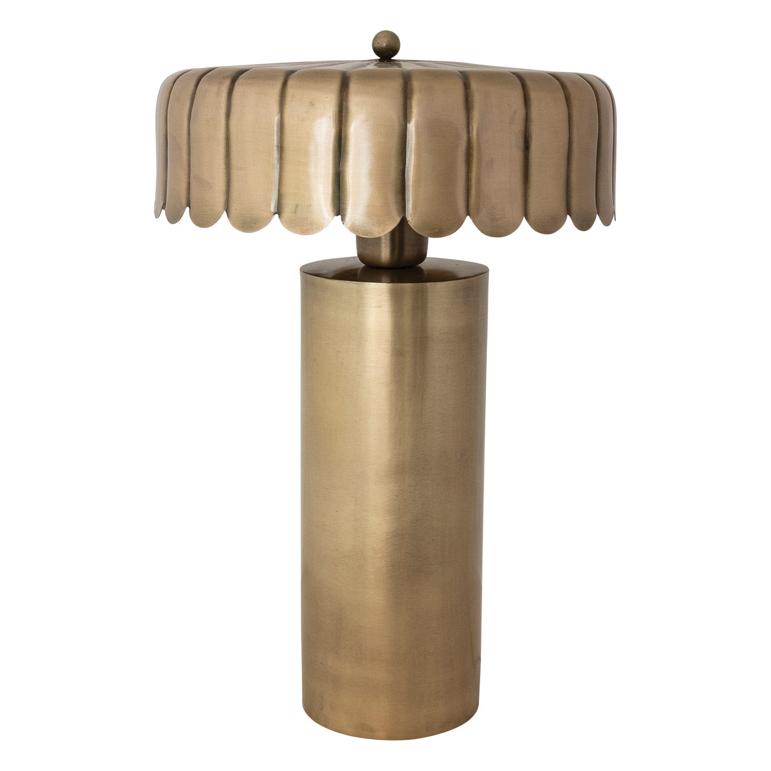 Metal Table Lamp with Scalloped Shade & Inline Switch, Antique Brass Finish