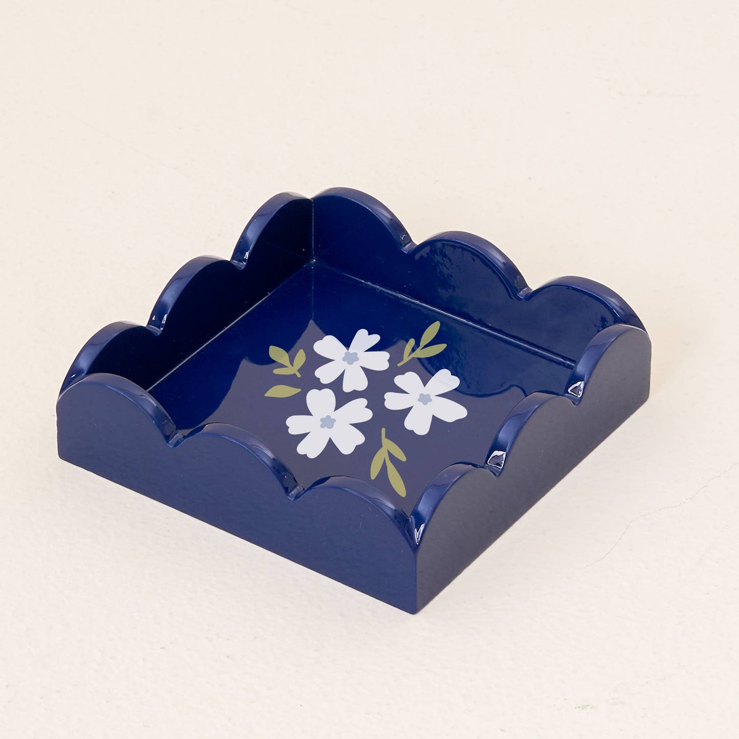 Scallop Trinket Tray- Floral Navy