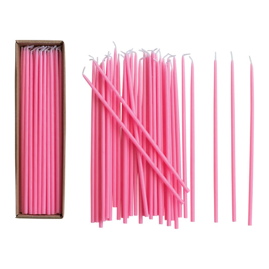 Unscented Thin Taper Candles in Box, Pink, Set of 36