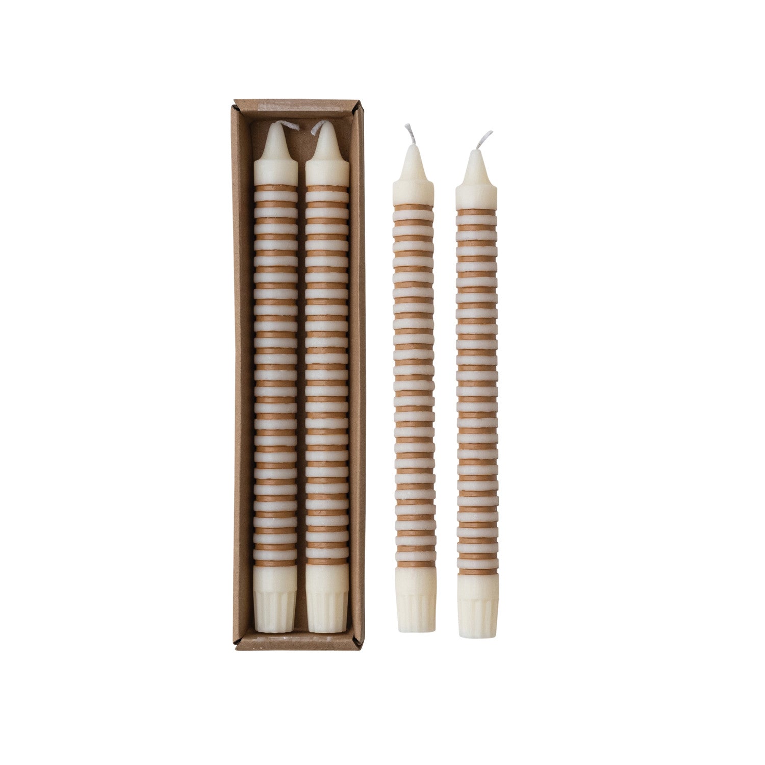 Unscented Striped Taper Candles in Box, Set of 2 (Est. Burn Time 6 Hours)
