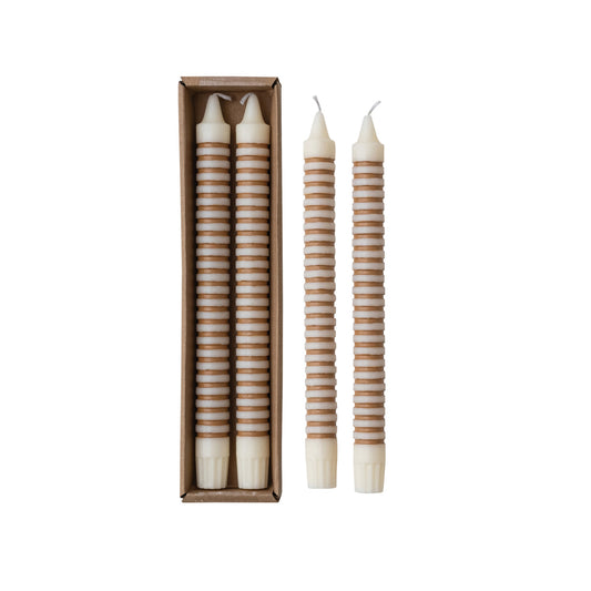 Unscented Striped Taper Candles in Box, Set of 2 (Est. Burn Time 6 Hours)