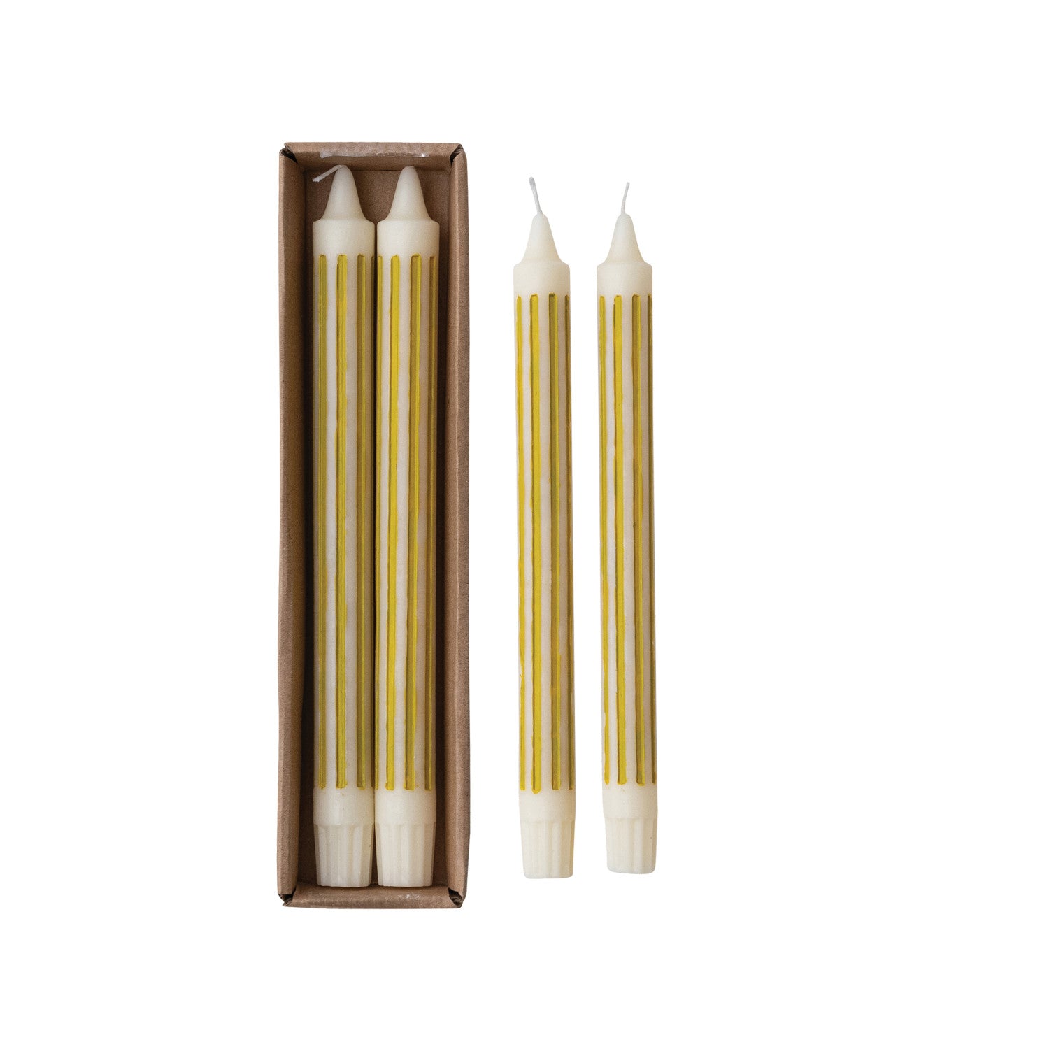 Unscented Striped Taper Candles in Box, Chartreuse, Set of 2 (Est. Burn Time 6 Hours)