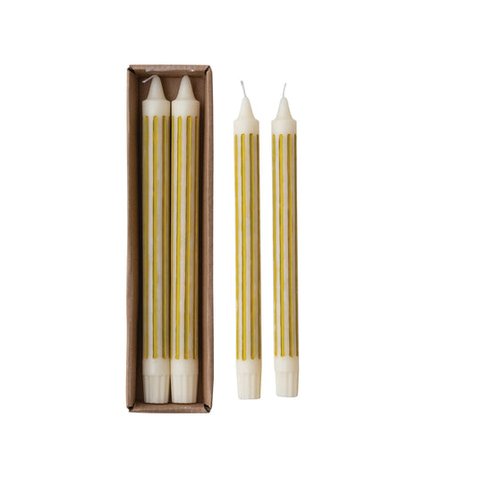 Unscented Striped Taper Candles in Box, Chartreuse, Set of 2 (Est. Burn Time 6 Hours)