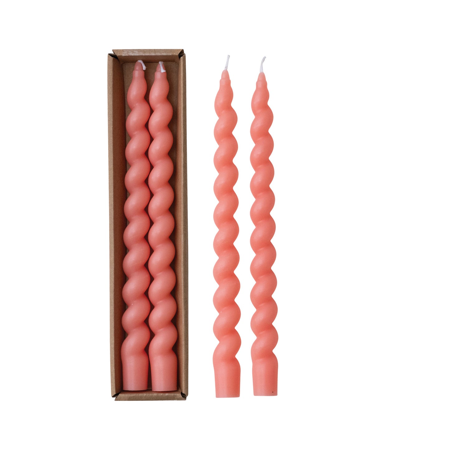 Unscented Twisted Taper Candles in Box, Pink, Set of 2 (Est. Burn Time 5 Hours)