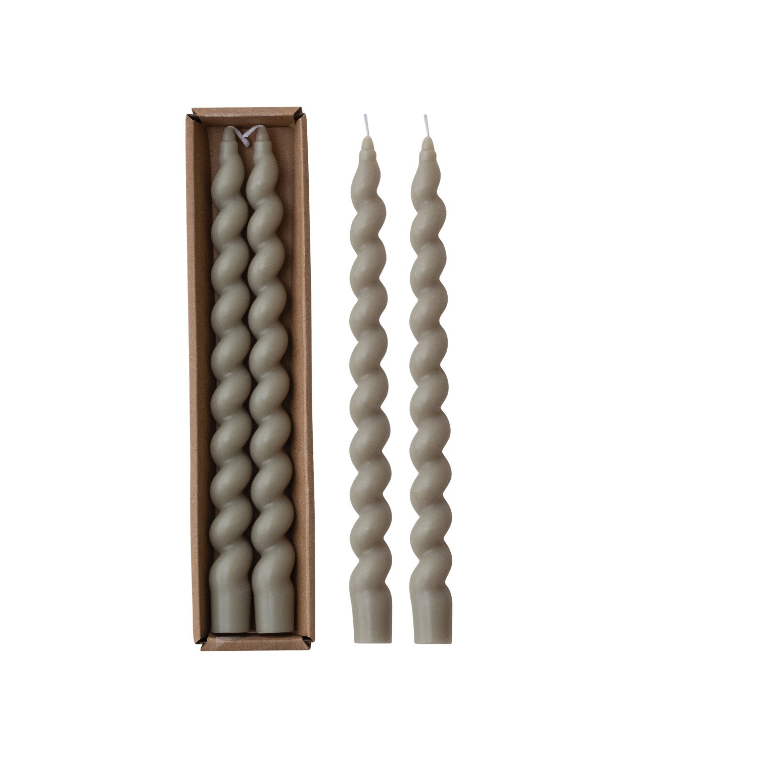 Unscented Twisted Taper Candles in Box, Grey, Set of 2 (Est. Burn Time 5 Hours)