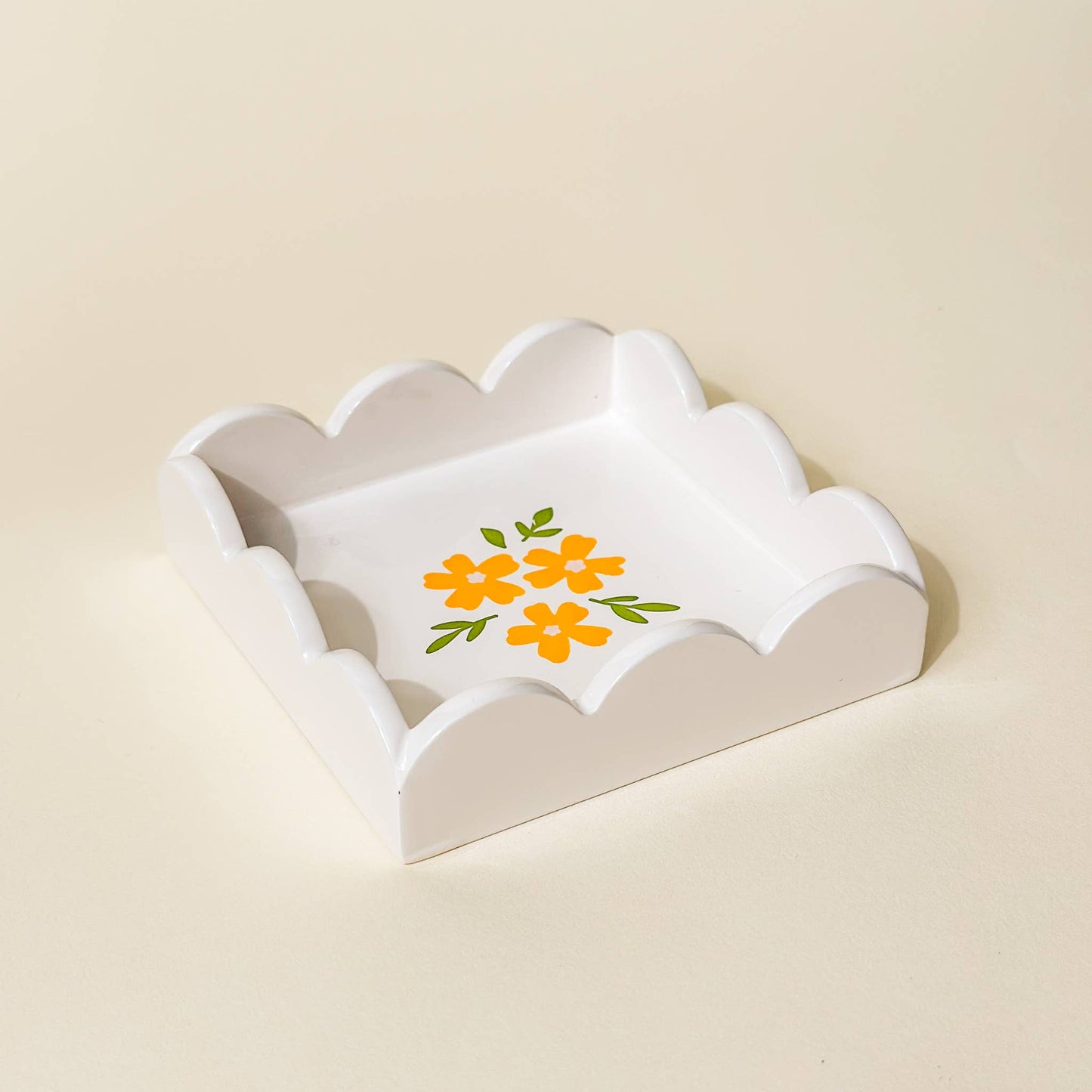 Scallop Trinket Tray-Floral Cream