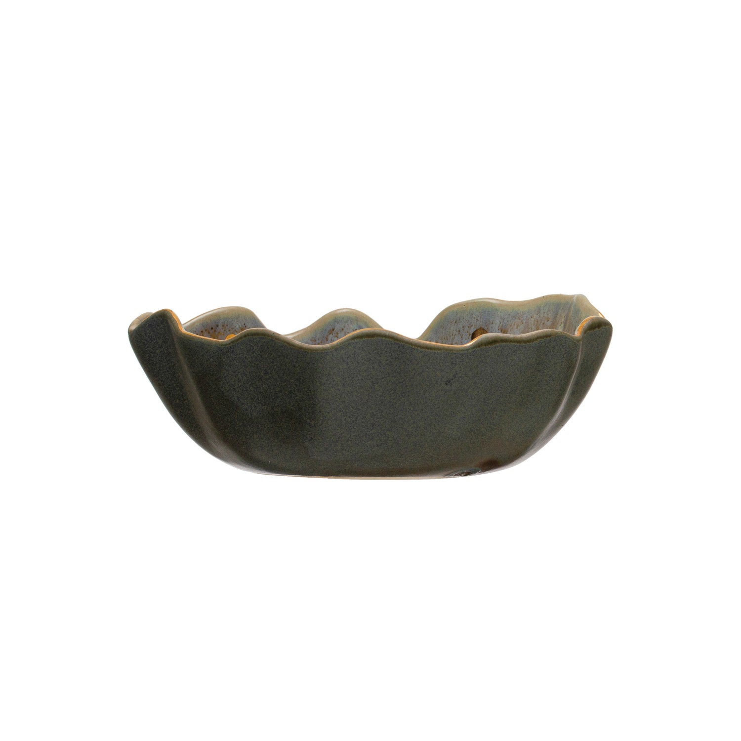 Stoneware Fluted Bowl w/ Gold Electroplated Dots & Edge (Each One Will Vary)