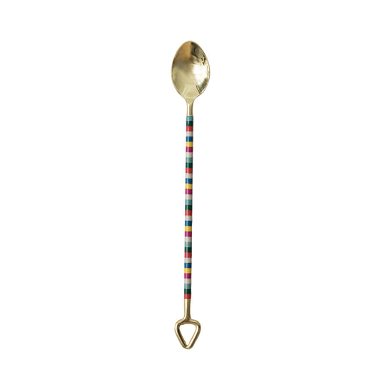 Stainless Steel Cocktail Spoon w/ Striped Handle
