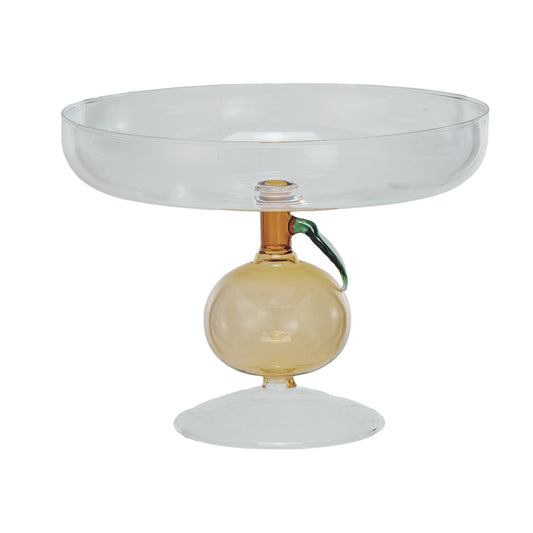 Glass Pedestal w/ Orange Shaped Base, Green & Amber Color