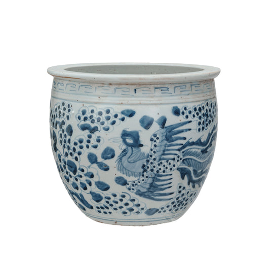 Hand-Painted Porcelain Vintage Reproduction Planter (Holds 10" Pot)