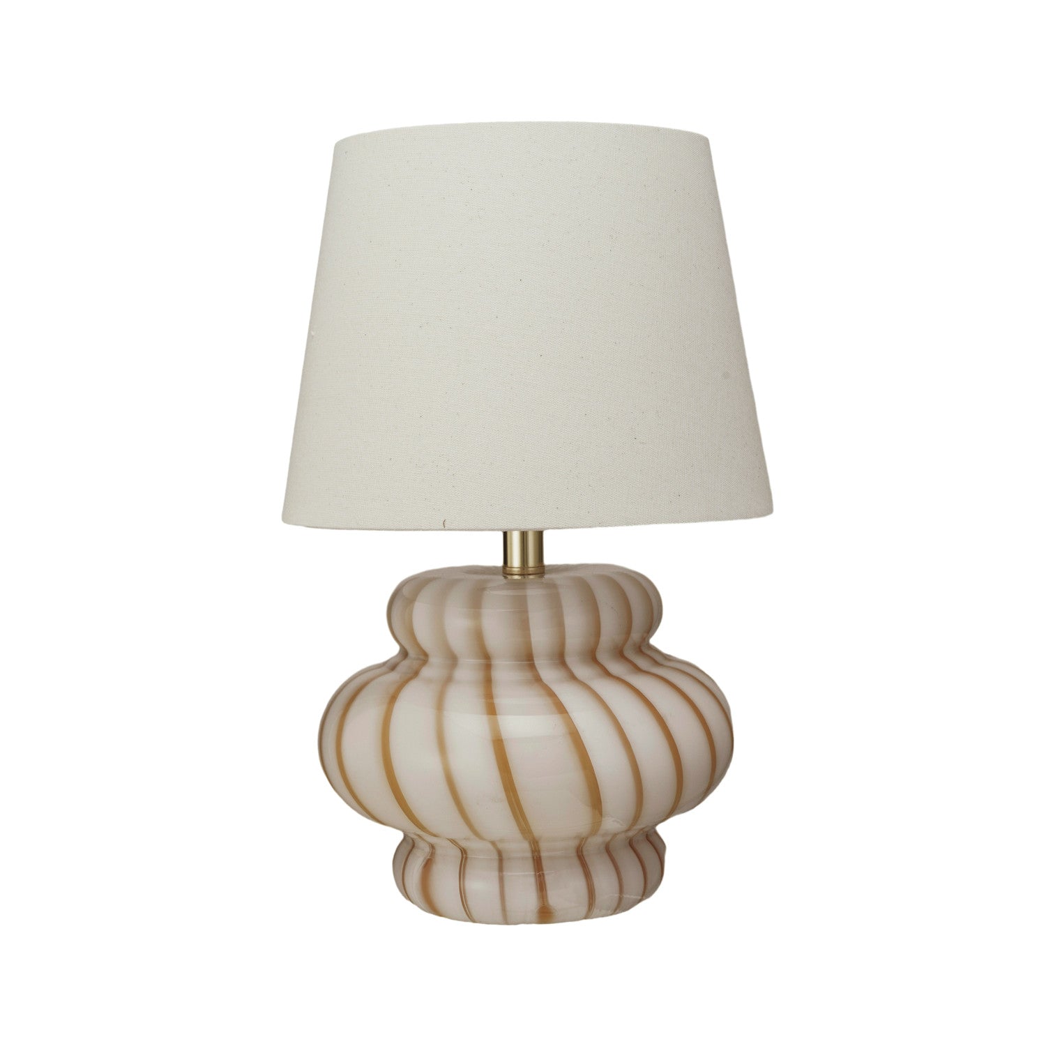 Hand-Blown Art Glass Table Lamp w/ Stripes, Linen Shade & Inline Switch