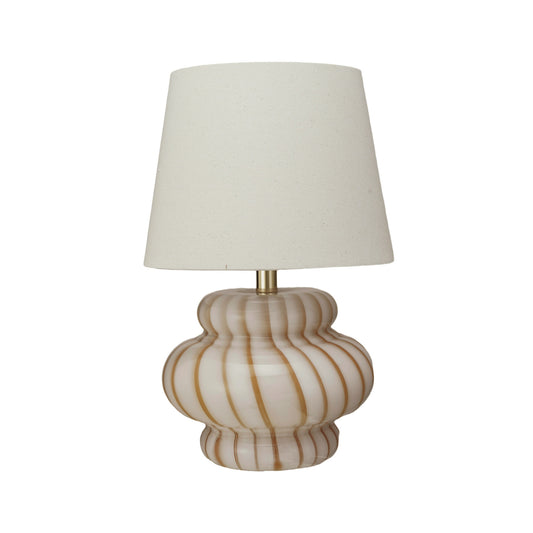 Hand-Blown Art Glass Table Lamp w/ Stripes, Linen Shade & Inline Switch