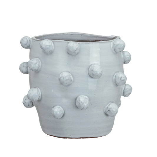 Handmade Hobnail Terra-cotta Planter, White (Holds 7" Pot)