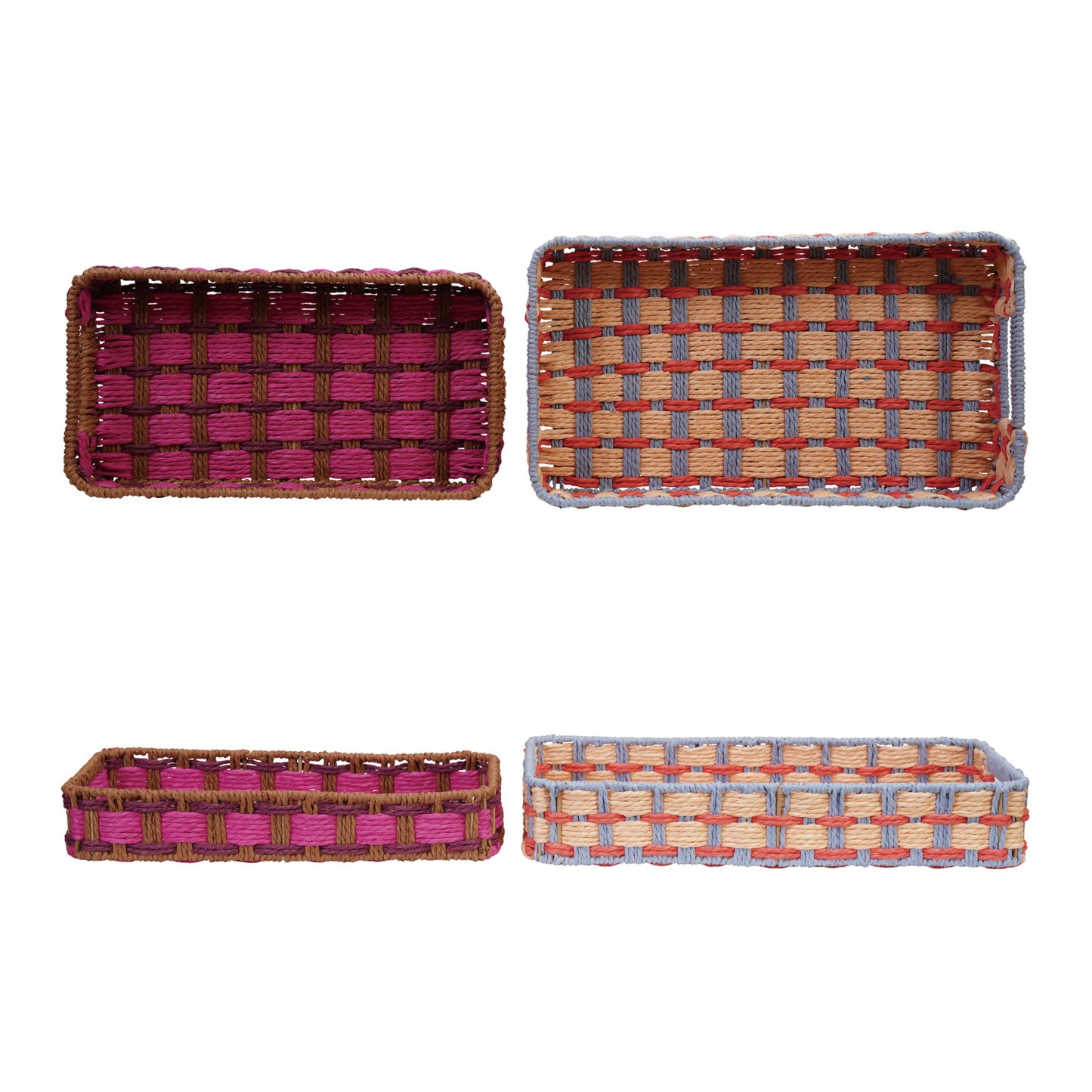 Decorative Woven Paper Rope Trays with Handles, Set of 2