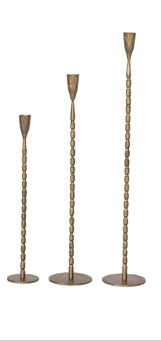 Hand-Forged Cast Iron Taper Holders, Brass Finish, Set of 4