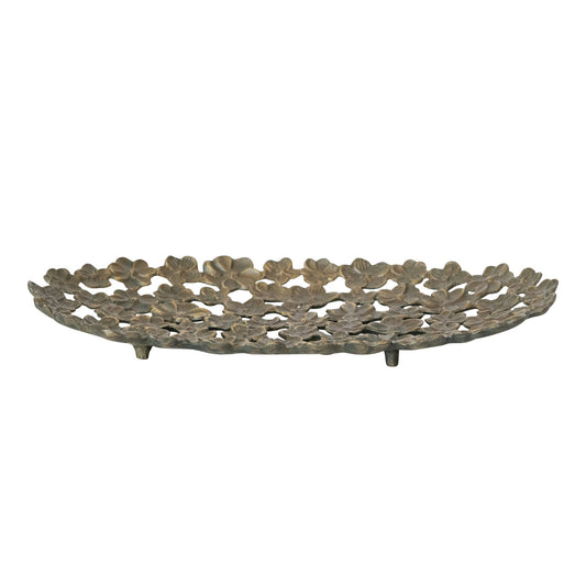 Cast Aluminum Flower Tray with Cut-Outs, Antique Gold Finish