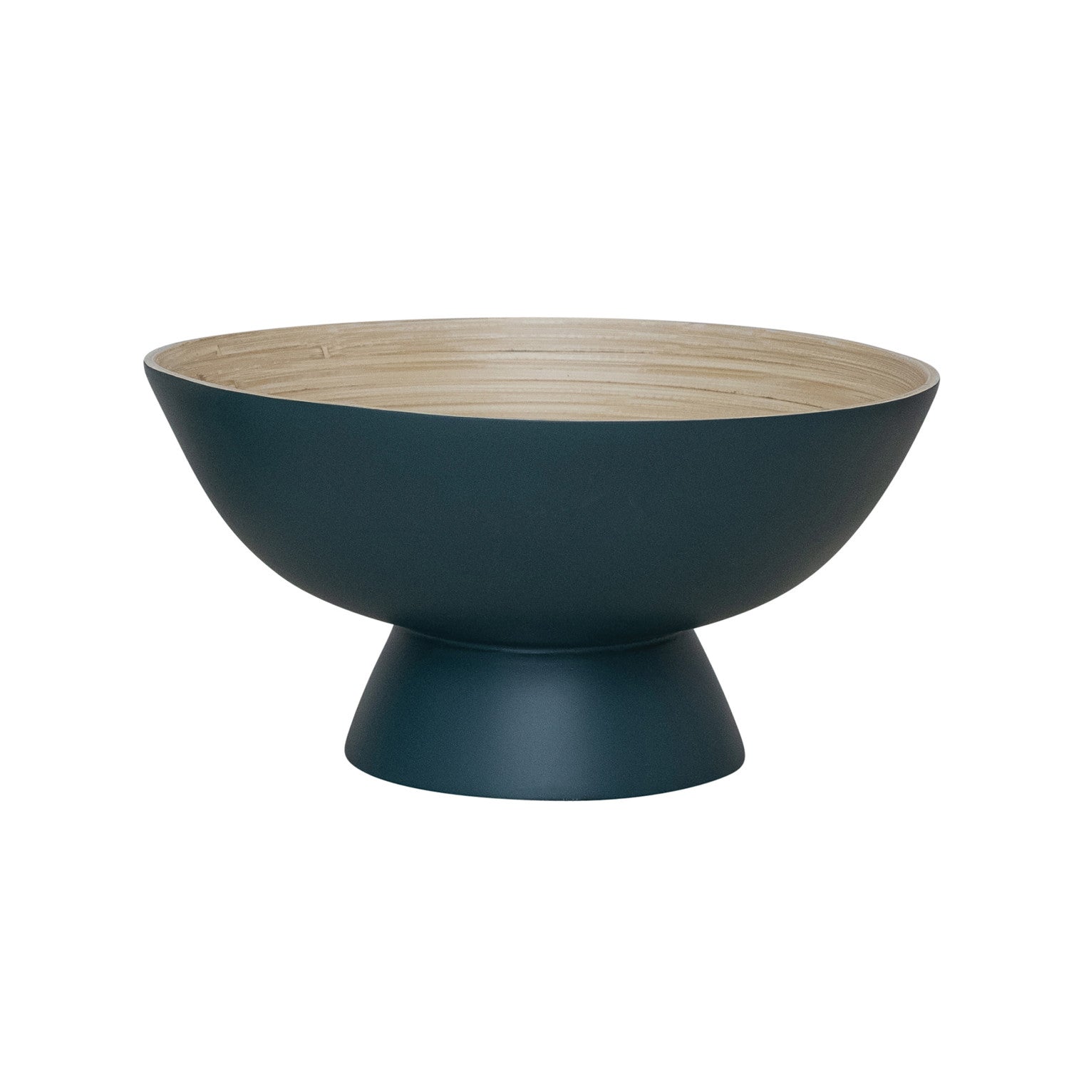 Bamboo Footed Bowl w/ Natural Finish Inside, Matte Navy Color