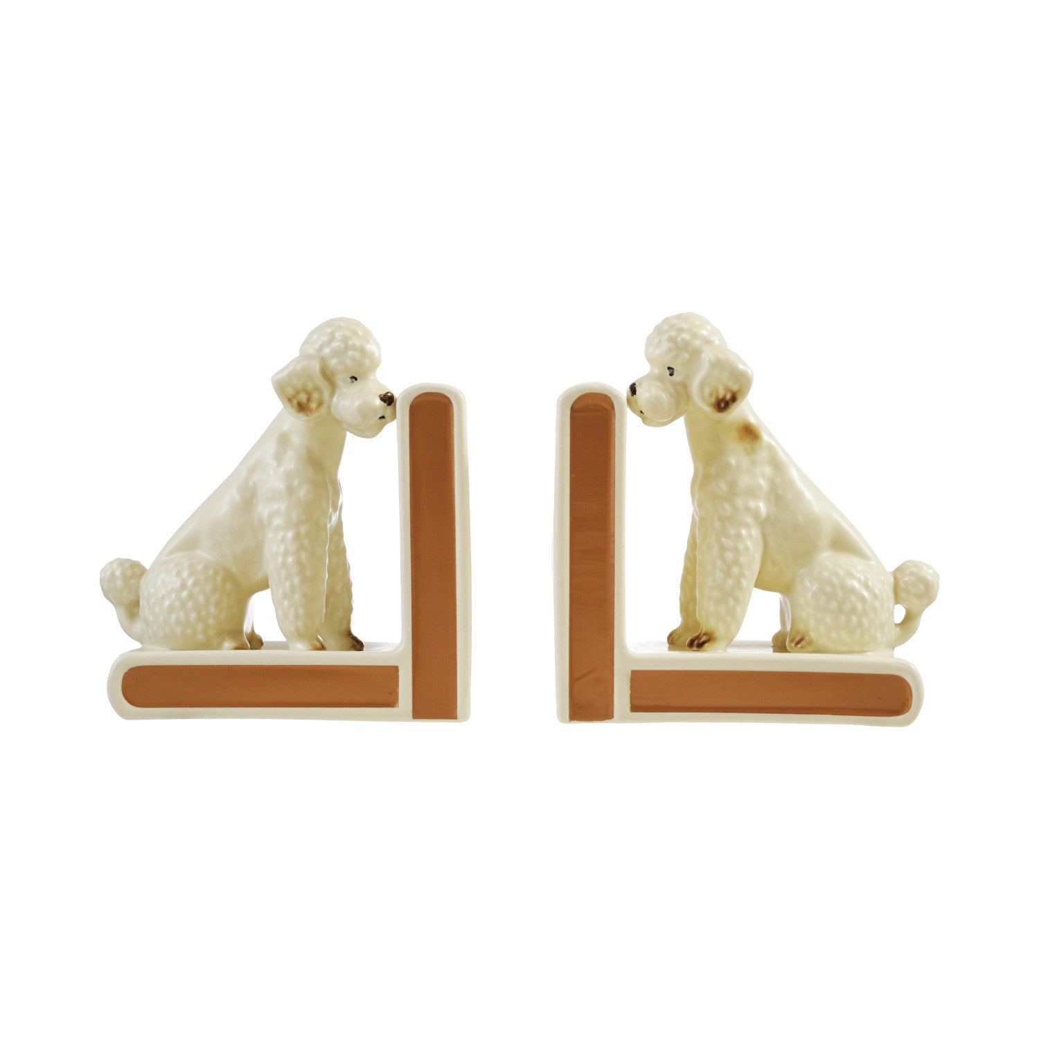 Hand-Painted Stoneware Vintage Reproduction Poodle Shaped Bookends, Set of 2