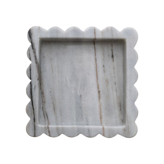 Marble Scalloped Tray, Grey Melange (Each One Will Vary)