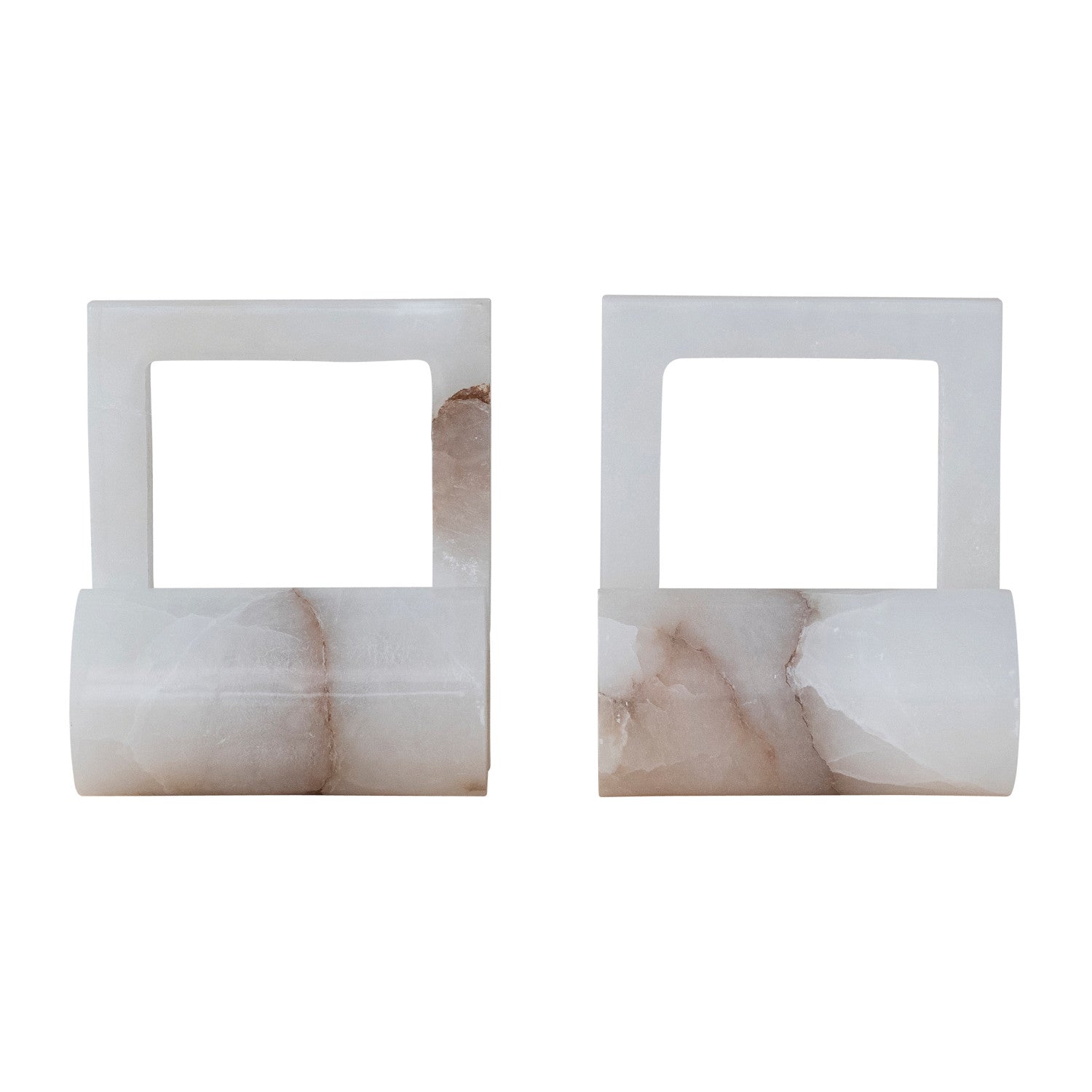 Alabaster Bookends with Cut-Outs, Set of 2 (Each One Will Vary)