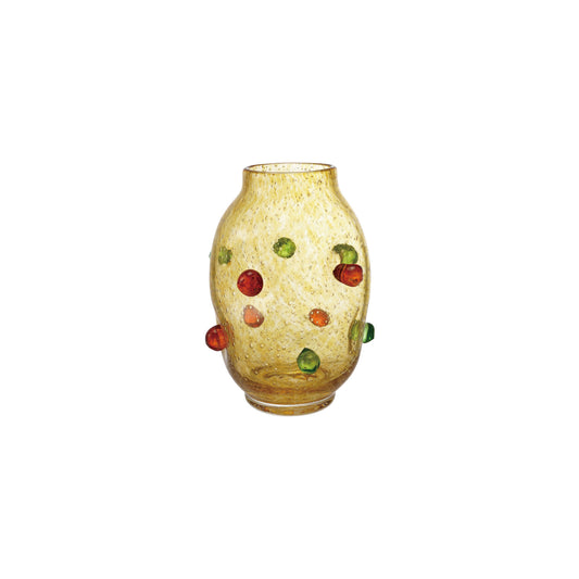 Hand-Blown Glass Vase with 3D Balls, Orange Color, Red & Green (Each One Will Vary)
